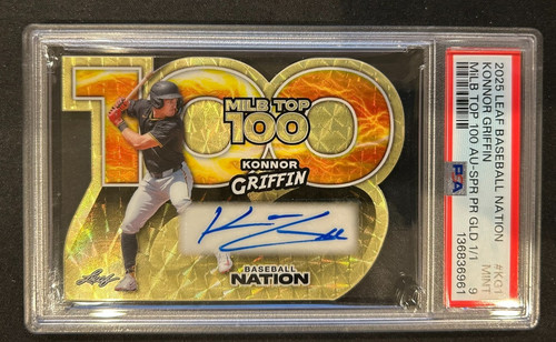 2025 Leaf Baseball Nation Konnor Griffin MLB Top 100 Auto GOLD 1/1 MINT 9 #KG1