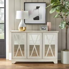 White Wooden Buffet Server Mirror Storage Cabinet China Sideboard Cupboard Hutch