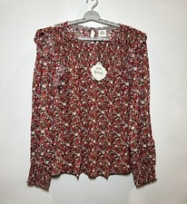 Knox Rose Women's Ruffle Long Sleeve Smocked Floral Blouse Brick Red 4X