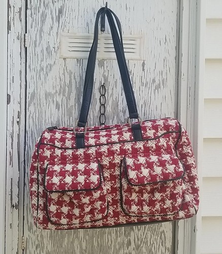 Mint Gym Ex Lg Vera Bradley Red/White Houndstooth Quilted Tote Purse Bag Vtg 20" - Picture 2 of 12