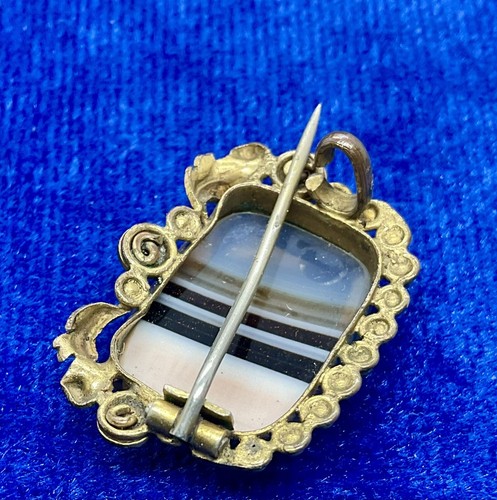 Vintage Victorian Banded Agate Brooch. Barrel Hinge & C- Clasp. Great Condition. - Picture 2 of 6