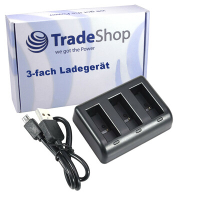 3-fach Ladegerät für GoPro Max 360° Digitalkamera Li-Ion Akkus / Ladestation