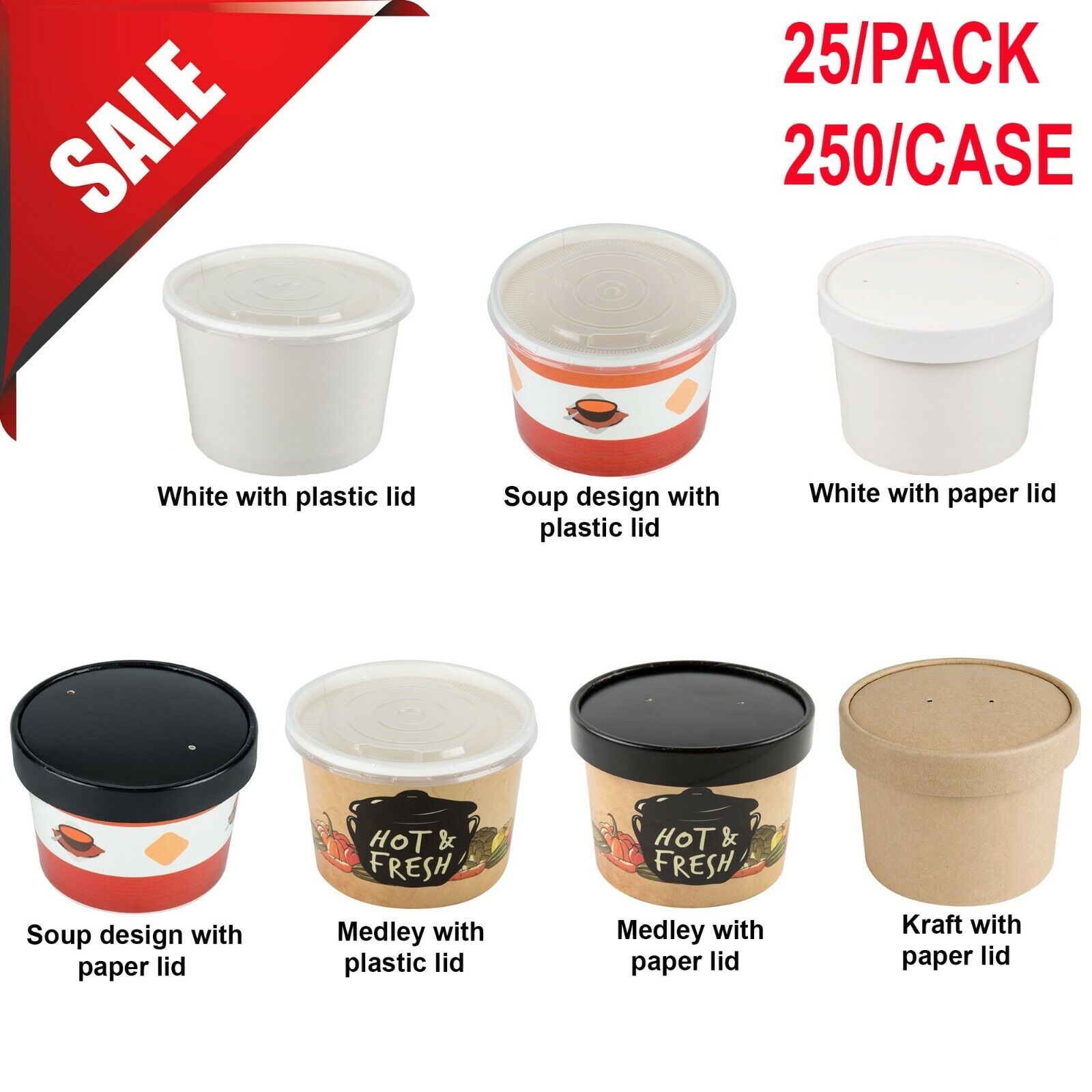 Comfy Package 8 oz Hot Food Containers with Vented Lids Disposable Ice Cream & Soup Cups, 25-Pack - 32oz