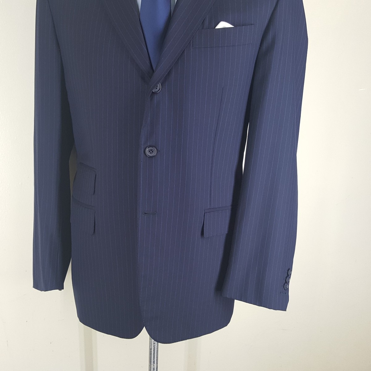 SEIZE SUR VINGT Custom Blue On Blue Wool Sport Coat Btn Side