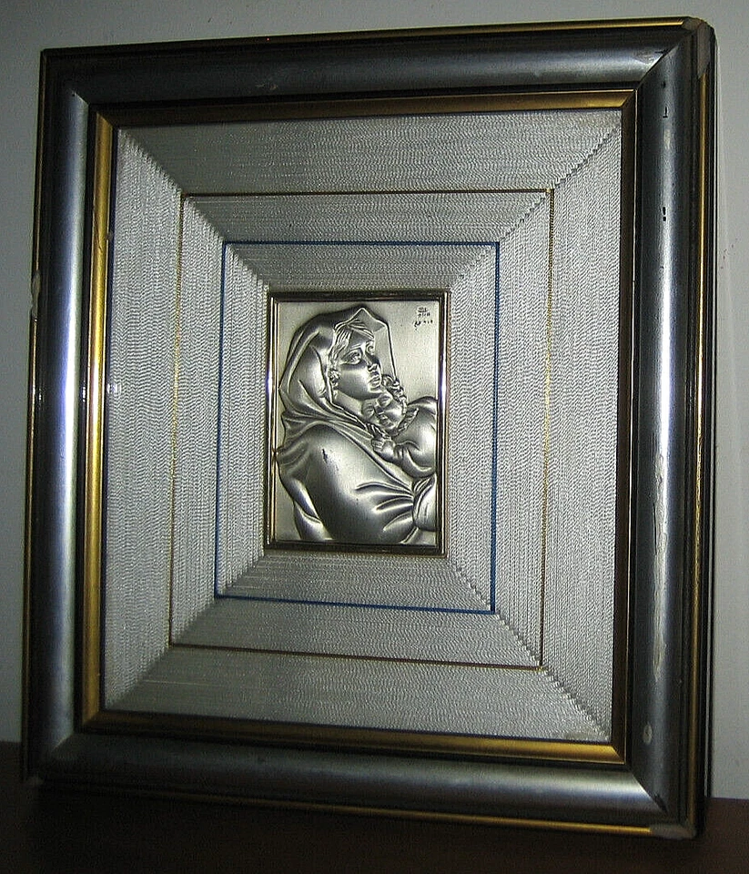 QUADRO Madonna con Bambino Lastra ARGENTO 925 Silver Sterling Italy - vintage - Immagine 2 di 4