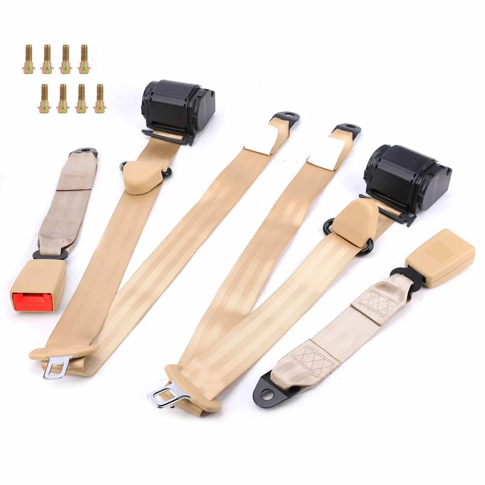 2 Set Retractable 3 Point Safety Seat Belt Straps Front Auto Vehicle Adjustable Foto 3 de 4