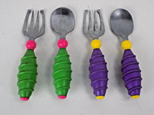 2 Sets Gerber Easy Grip Red Blue Green 5" Metal Plastic Toddler Dinner