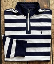 IZOD ADVANTAGE PERFORMANCE STRETCH 1/4 ZIP SWEATER BLUE WHITE MENS LARGE EUC