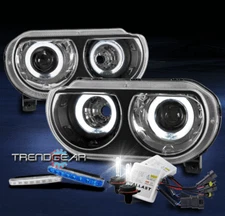 FIT 2008-2014 CHALLENGER CCFL HALO BLACK PROJECTOR HEADLIGHT+BLUE LED DRL+6K HID