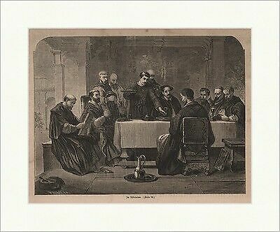 Im Refectorium Holzstich Speisesaal Kloster Wein Speisen von W. Haase P 0250 - Afbeelding 1 van 1