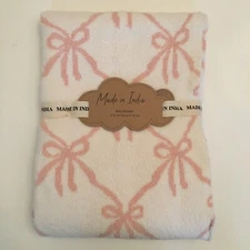 NEW Baby Blanket Cozy Throw Nursery Decor Pink Bows Pattern | Made in India