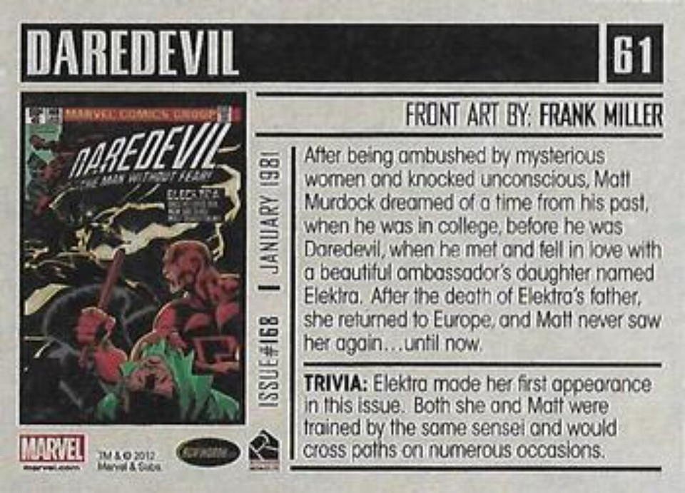 DAREDEVIL / ELEKTRA (2012 MARVEL BRONZE AGE) [NEAR MINT NM+] Card #61 ...