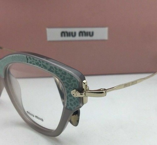 MIU MIU Eyeglasses VMU 07O U6S-1O1 52-17 Gold Grey & Teal Leather Cat Eye Frames - Picture 7 of 12
