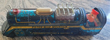 Collection of four Vintage tin Toy Trains and one Trolley .
