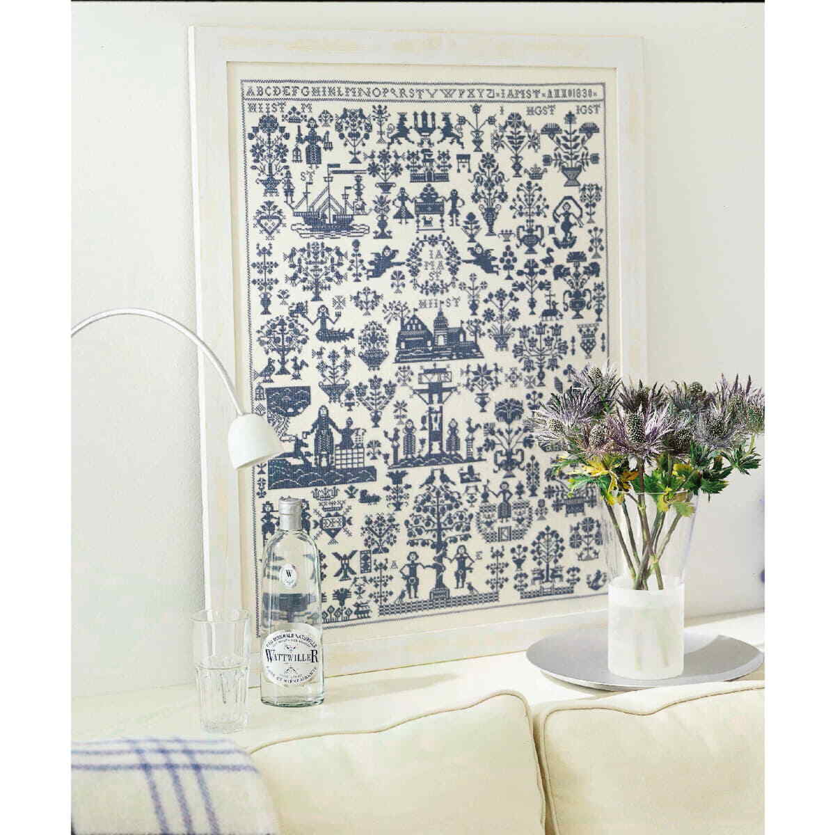 Permin counted cross stitch kit ""Anno 1830 Sampler blue"", 50x72cm, DIY, 39-9440