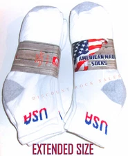 6 Pairs Mens EXTENDED Size USA Logo Cotton Cushioned Ankle Socks USA Made