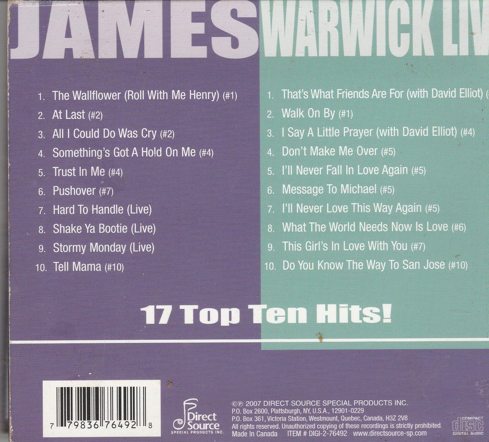 JAMES / WARWICK JAMES WARWICK LIVE (CD)