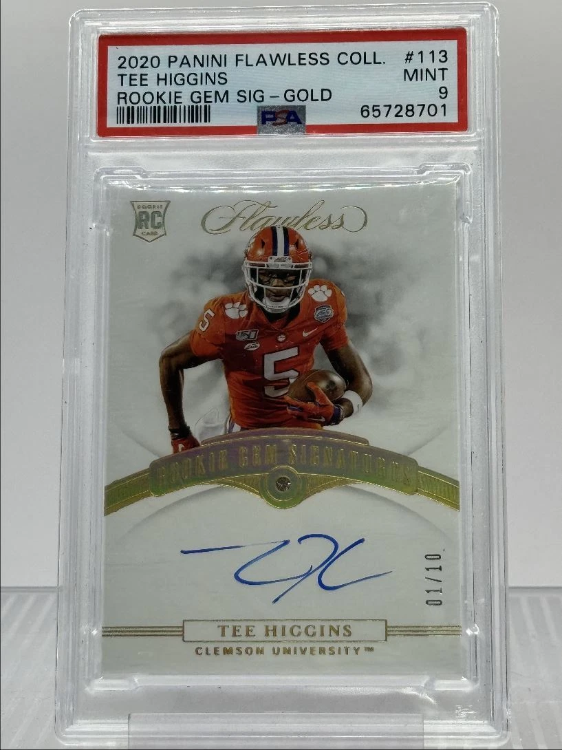 Tee Higgins Panini Flawless Collegiate #113 Rookie Gem Signatures-Gold