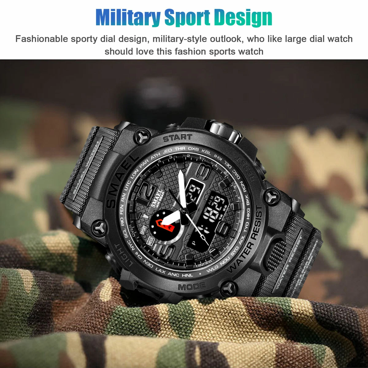 Fashion Military Men s Sport Digital Quartz Analog 50M Waterproof