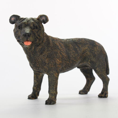 Staffordshire Bull Terrier Figurine Hand Painted Statue Brindle - Picture 1 of 1