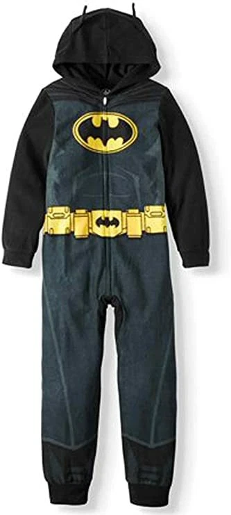 NEW DC Comics Batman Hooded Pajamas Boys 4 5 Fleece Sleeper 1