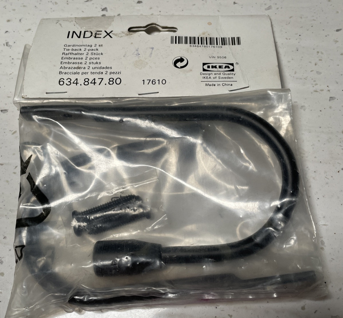 IKEA 2 pack Metal Curtain Holdback Wall Tie Backs Hooks Hanger Black NIP