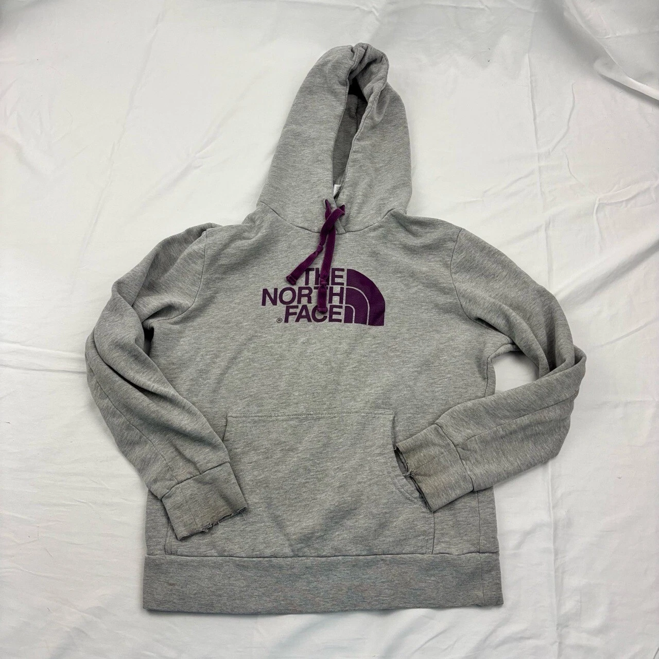 Women's Size Medium North Face Hoodie Grey Kangaroo Pocket Drawstring Hood Logo