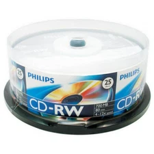 25-PK Philips Logo 12X CD-RW CDRW ReWritable Blank Disc 700MB Cake Box