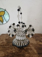 Vtg Safety Pin Basket Beads Ruffled Purple/Navy Grandma Kitchen Cottage Core 