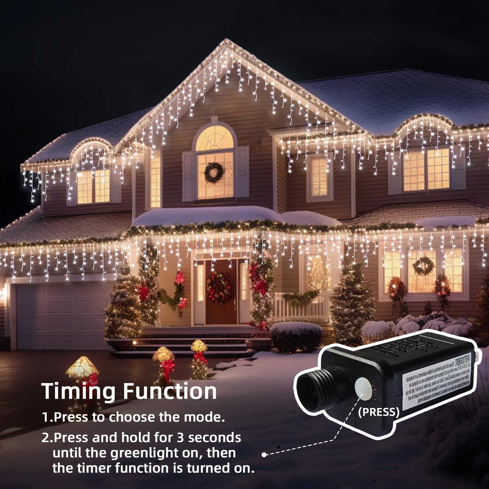 Christmas Outdoor Icicle Lights - 200 LED 21+16 8 Modes Curtain Fairy