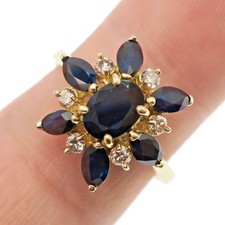14k Solid Yellow Gold Natural Navy Blue Sapphire and Diamond Ring Size 7