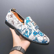 Fashion Men's Floral Printed Tassels Slip on Loafers Casual Party Dress Shoes SZ