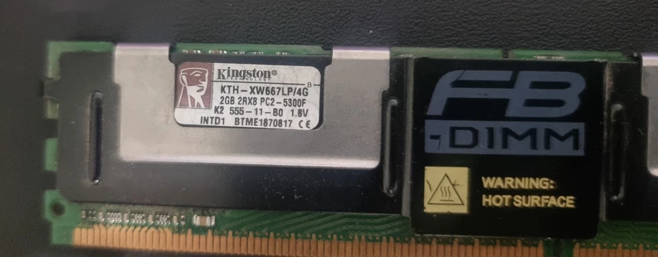 2x 2G KTH-XW667LP-4G KINGSTON MEMORY 2GB 2RX8 PC2 5300F DDR2 Ecc - Immagine 2 di 3