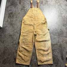 Carhartt Canvas Double Knee Bib Overalls Mens 44x34 Tan Workwear USA Made