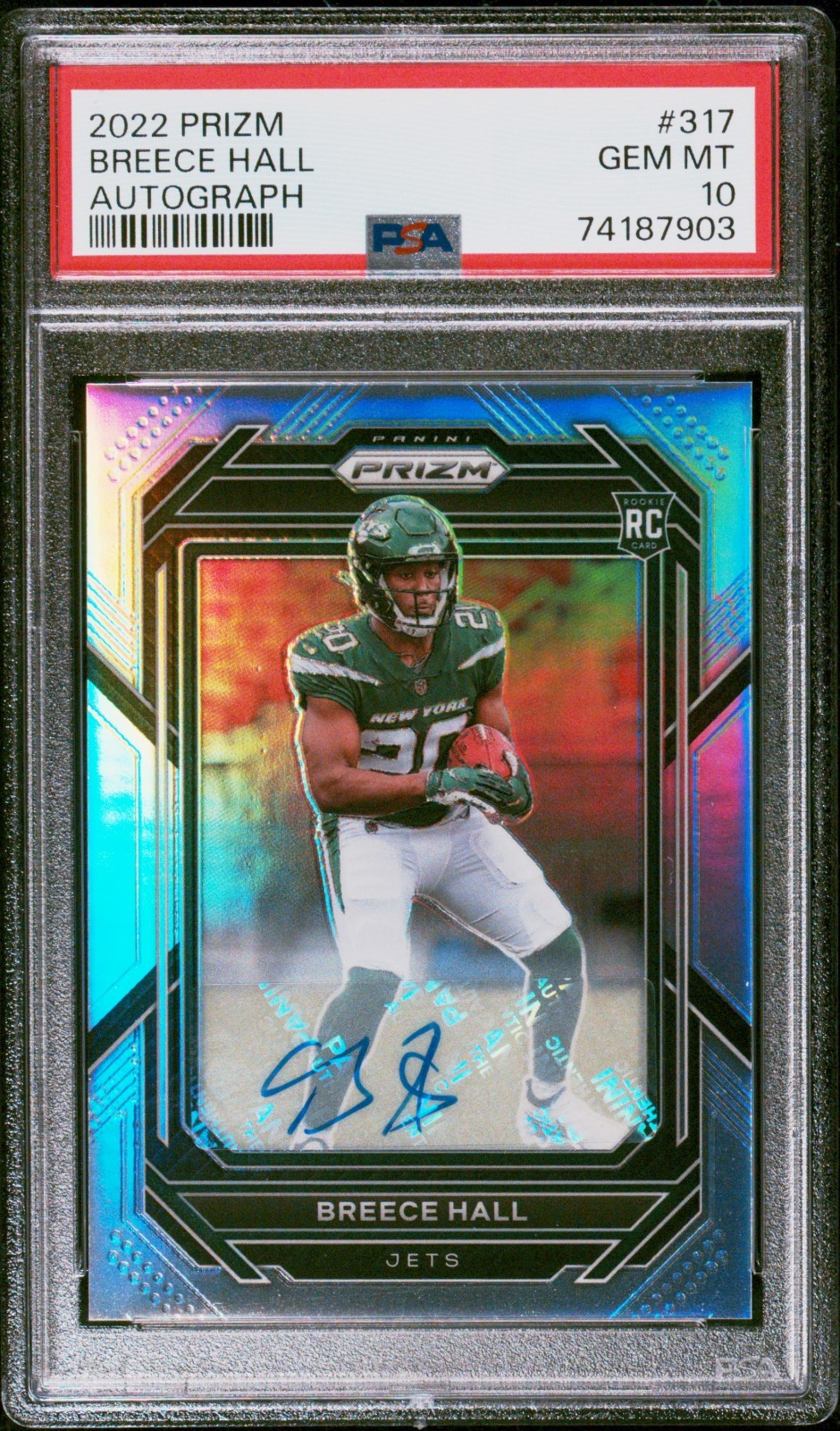 2022 Panini Prizm Rookies Breece Hall #317 Silver Prizm Autographs (RC) - PSA 10