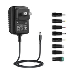9V 1A Power Supply, 7 Interchangeable Jacks, 1000mA-100mA, Center Positive, UL