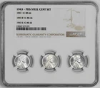 1943 P D S 1c Lincoln Steel Wheat Cent Set NGC Graded MS 66 Three Coin Holder
