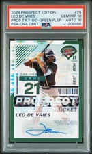 2024 PANINI PRSPCT ED PRSPCT TKT #25 LEO DE VRIES 4/25 PSA 10 AUTO 10