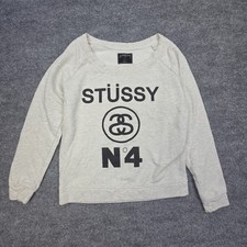 Stussy N4 Graphic Logo Fleece Crewneck Pullover Sweatshirt Women's Small Gray