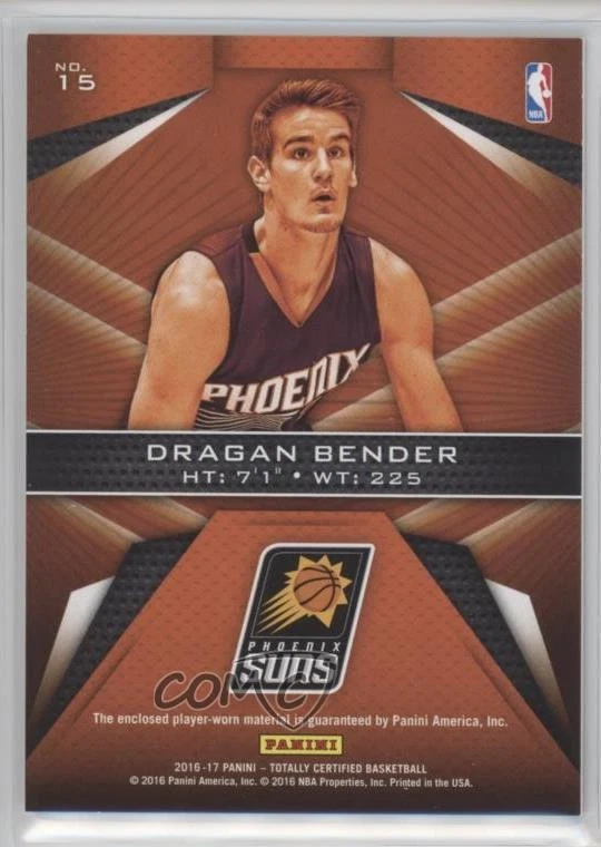 2016 Totally Certified Fabric of the Game Rookie Materials Dragan Bender #15 RC - Image 2 of 2