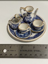 Vintage Miniature Tea Set Asian style village Blue