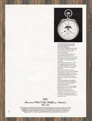 IWC Mondphasenuhr - Reklame Werbeanzeige Original-Werbung 1983