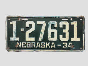 1934 Nebraska passenger License Plate in original condition 1 - 27631