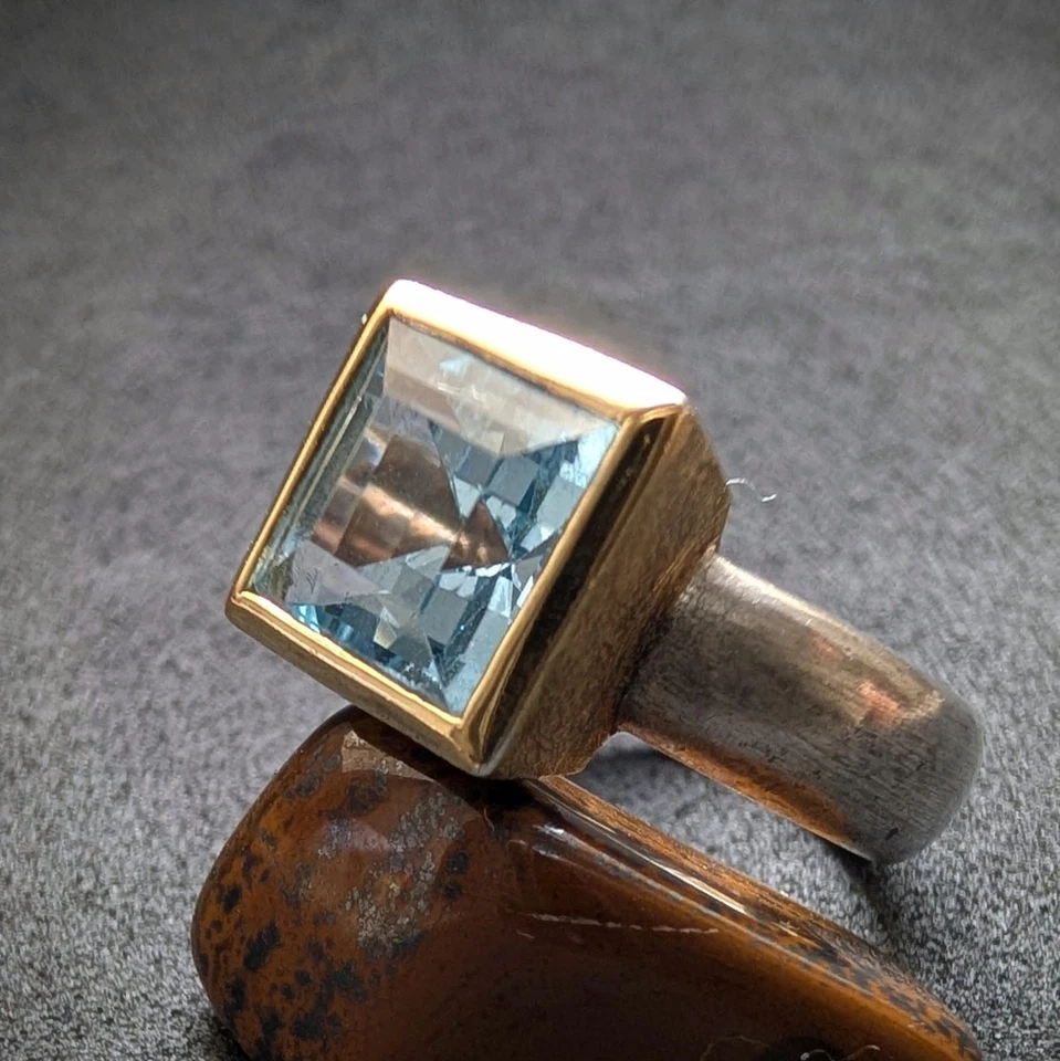 Designer Ring blauer Spinell 925 Silber vergoldet modern RG 53/54 - Bild 4 von 4