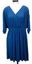 Ekouaer Women's Dress Size L Faux Wrap Short Sleeve Blue Stretch Casual
