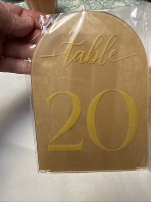 Arch Acrylic Table Numbers 1-20 5x7  Gold Font Stands Wedding Event Head Table