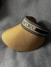 Christian Dior Logo Band Straw Sun Visor Hat