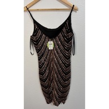 Windsor Rose Gold Sequin Black Bodycon Mini Dress NWT Size L Party Cocktail