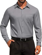 Men's Button Down Dress Shirt Long Sleeve Collared Neck Size XX-Large Light Grey