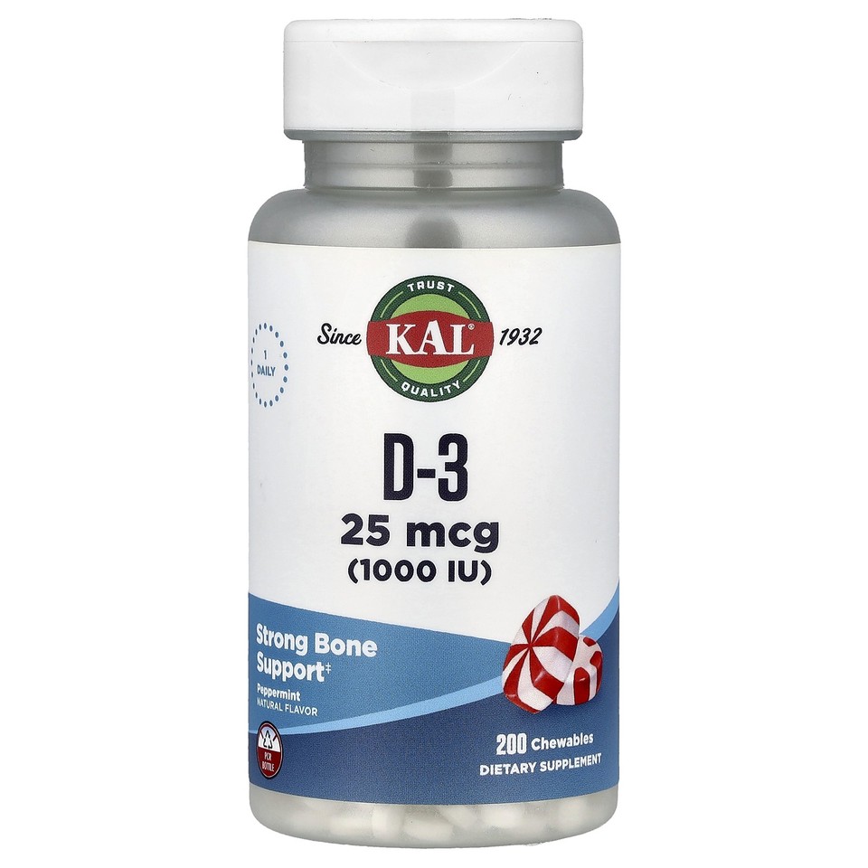 D-3, Peppermint, 25 mcg (1,000 IU), 200 Chewables